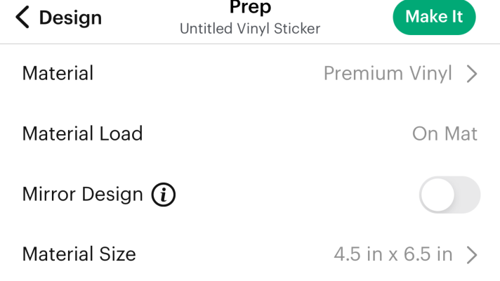 Tap Make it and follow the instructions to cut the vinyl stickers
