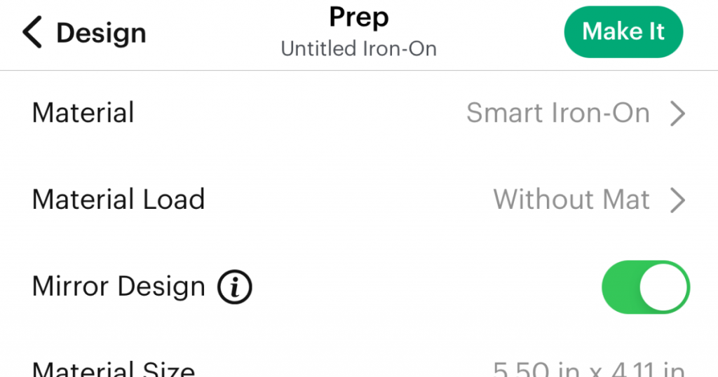 The Cricut Joy app turns on Mirror Design for you