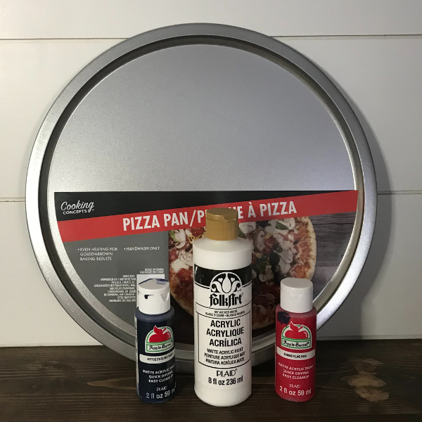 Supplies for Dollar Tree Pizza Pan Craft Idea
