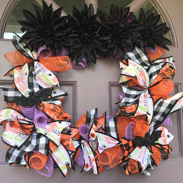 Deco Mesh halloween wreath tutorial from dollar tree