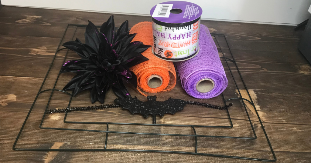 Materials fro DIY halloween wreath tutorial from dollar tree