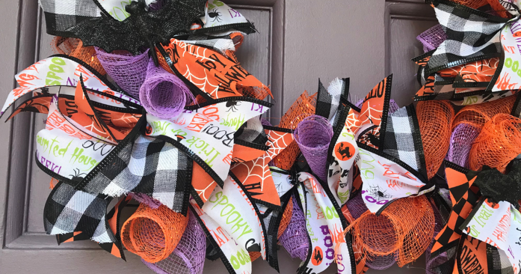 dollar store halloween ribbon wreath how to make 