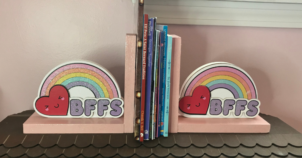 DIY rainbow bookends from the Dollar Tree for a kids room decor 