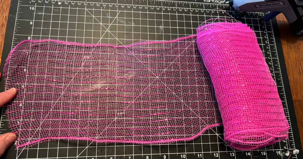 Cutting the mesh for the DIY Easter Basket Bow