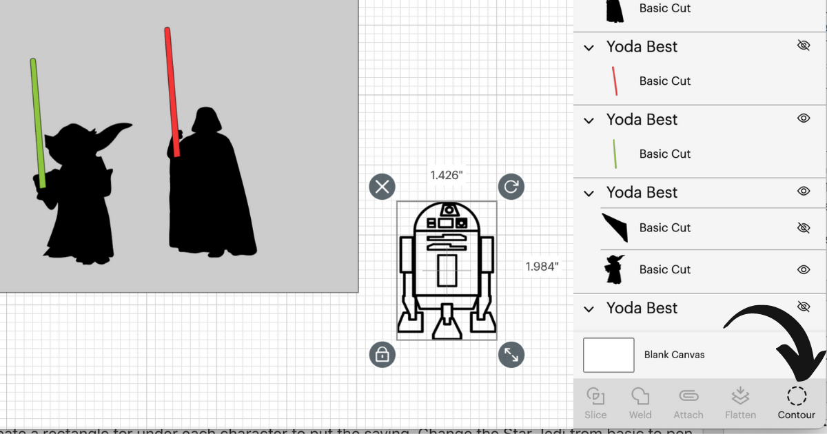 Adding R2D2 to the card in Cricut Design Space