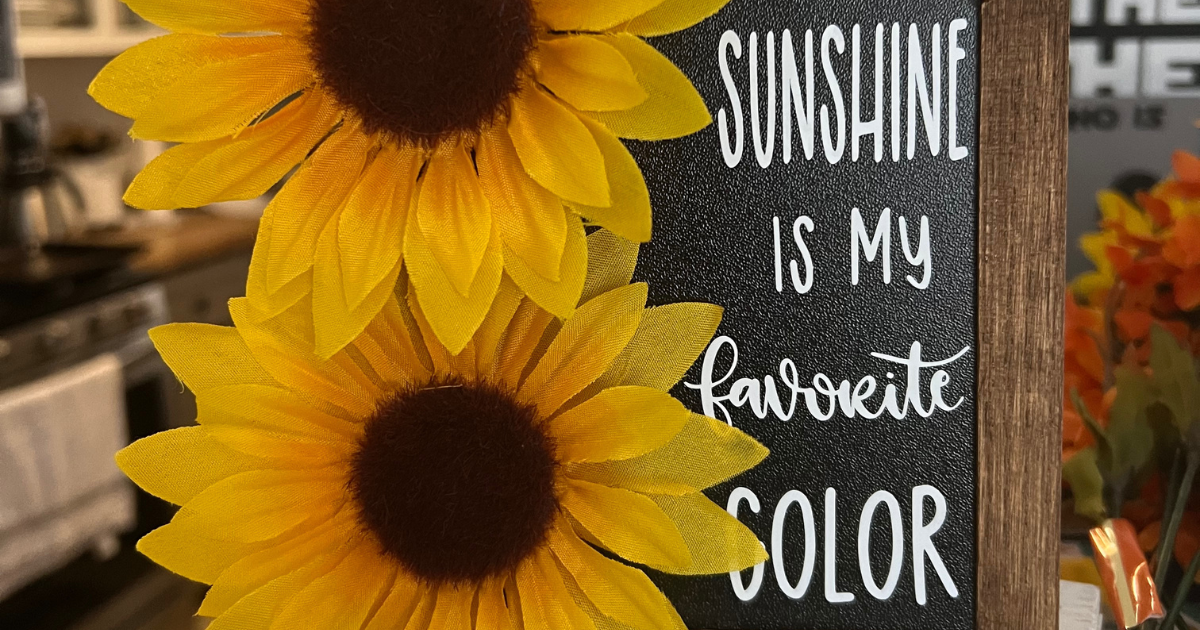 quote for dollar tree sunflower decor with Cricut