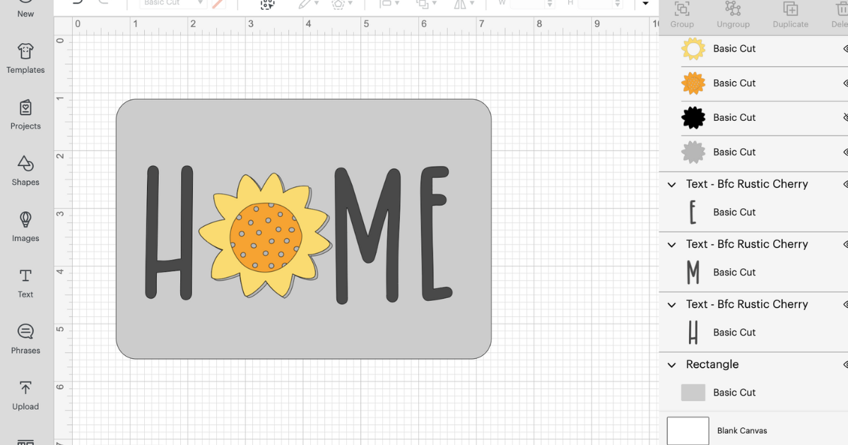 Creating the Home sign in Cricut Design Space